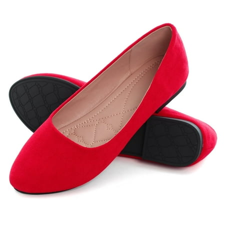 

SAILING LU Suede Ballet Flats for Women Classic Basic Office Shoes Soft Slip-ons Red 210 US 10