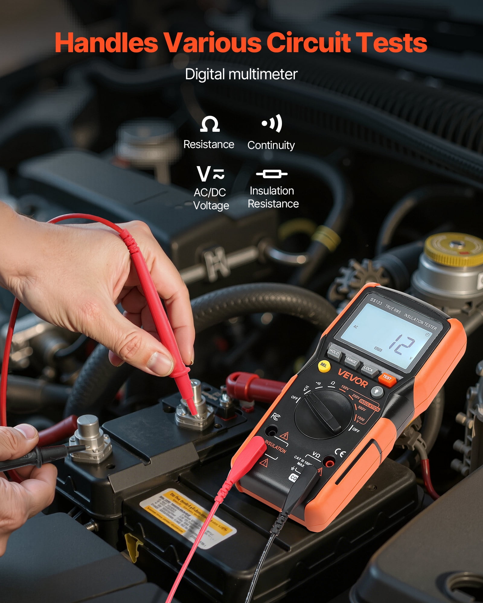 VEVOR Digital Multimeter, 4000-Count TRMS Voltmeter Ohmmeter, 1000V AC/DC Voltage Tester with Switchable Auto/Manual Range for Voltage, Resistance, and Continuity Measurment