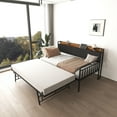 thumbnail image 3 of Bed Frames Daybed with Trundle, Sturdy Metal Twin Bed Frame with Upholstered Headboard and Charging Station for Living Room, Bedroom and Guest Room, Black,Storage Beds Frames, 3 of 8
