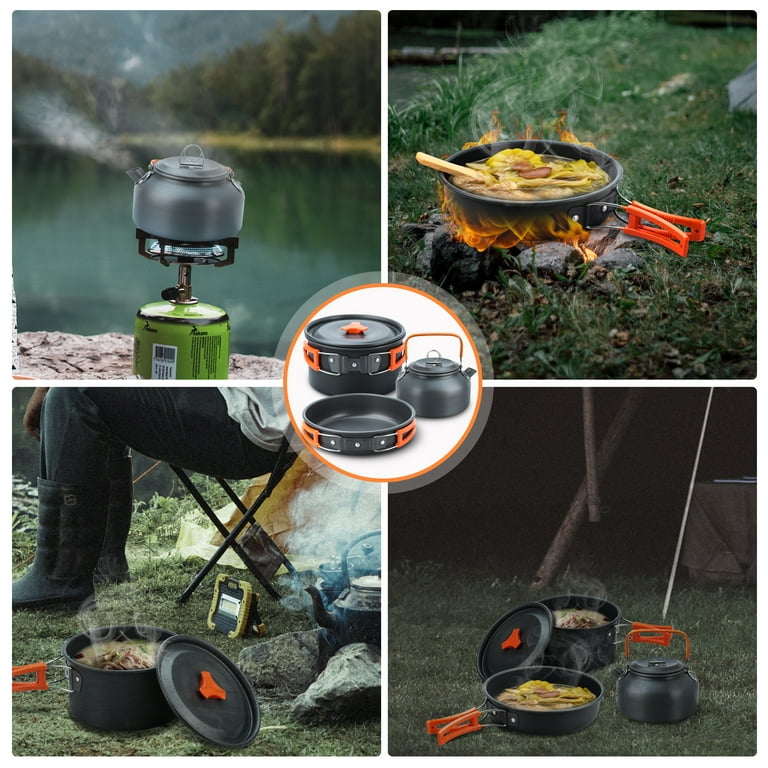 16pcs Camping Cookware Set, Non-Stick Stainless Steel with 16pcs Camping Cookware Set, Non-Stick Stainless Steel with