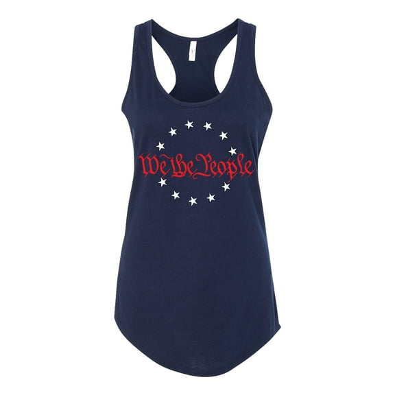 Womens We The People Betsy Ross American Flag 13 Stars USA Patriotic Racerback Tank Top-Navy-medium