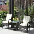 thumbnail image 3 of 3-Piece Outdoor Patio Furniture Sets Conversation Set Wicker Ratten Sectional Sofa with Seat Cushions (Brown), 3 of 8