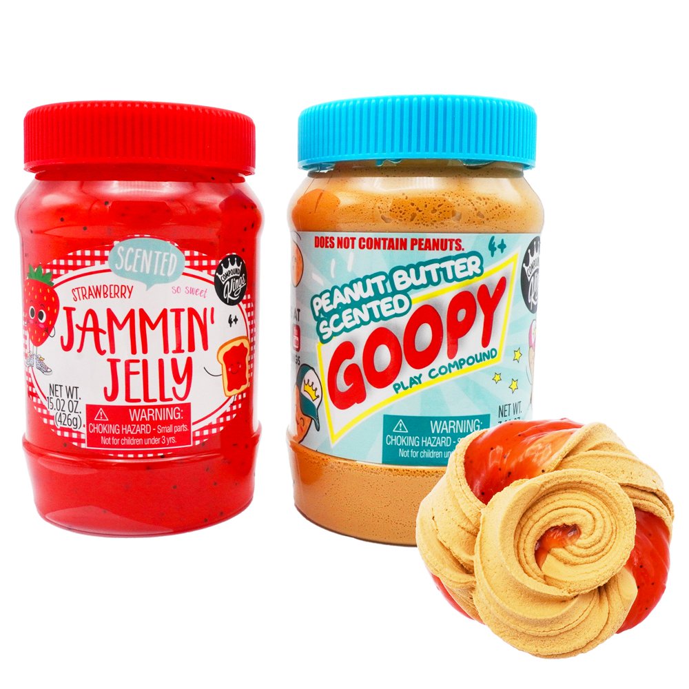 Compound Kings 2 Pack Goopy Peanut Butter Fluffy Compound & Strawberry Jelly Duo Scented Slime