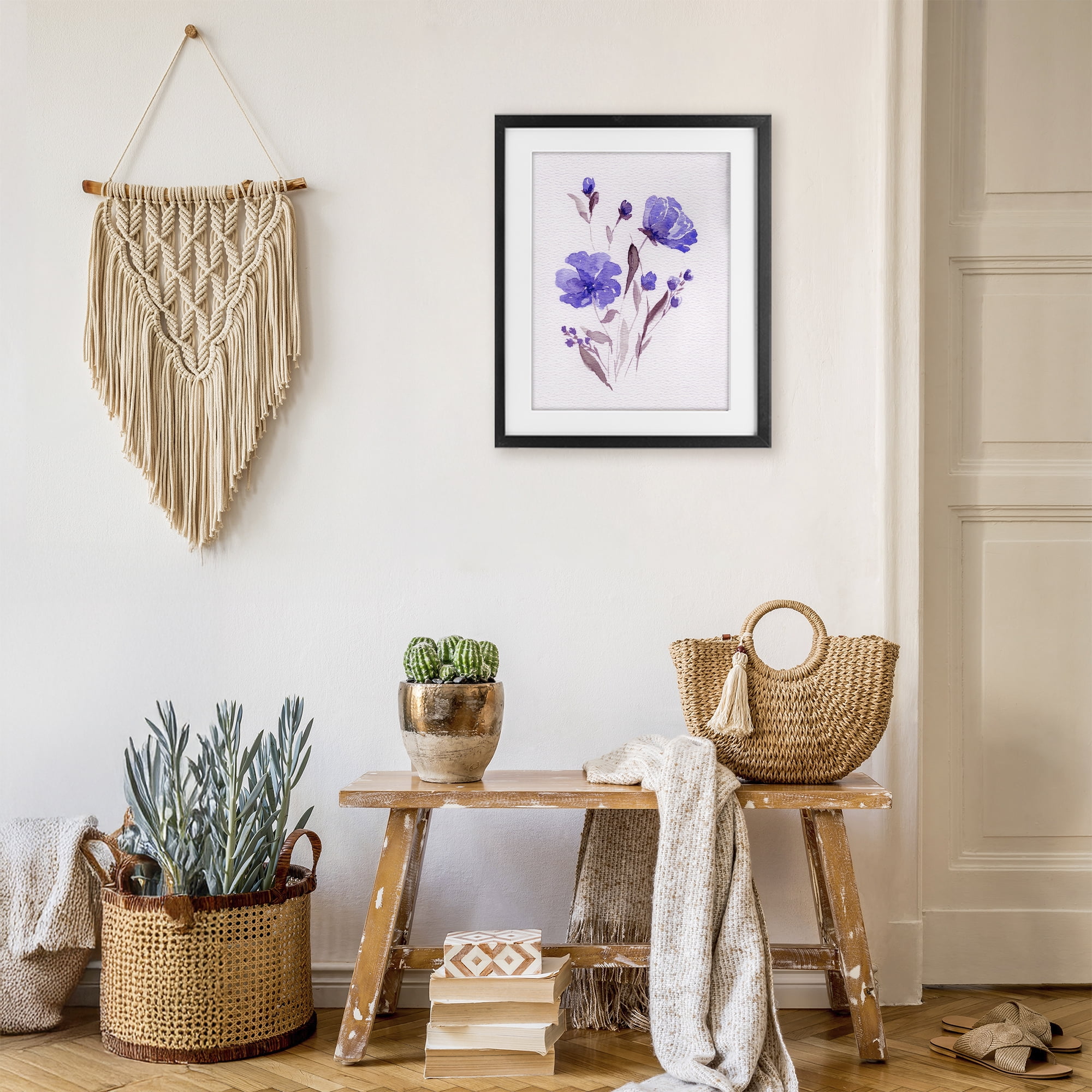 Stupell Industries Watercolor Purple Flowers Black Framed Print Under Glass, design by Leah Noel Art