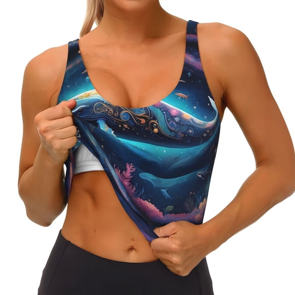 Rateoe Vintage Colorful Patterned Dolphin Print Womens' Sports Bras Scoop Neck Sports Vest- Padded U Back Seamless High Impact Support