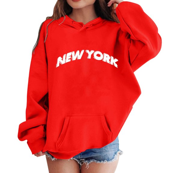 CAIXIA Girls Hoodie New York Boys Girls Hoodies Long Sleeve Kids Sweatshirts Oversized Drop Shoulder Casual Trendy Fall Winter Pullover,Red