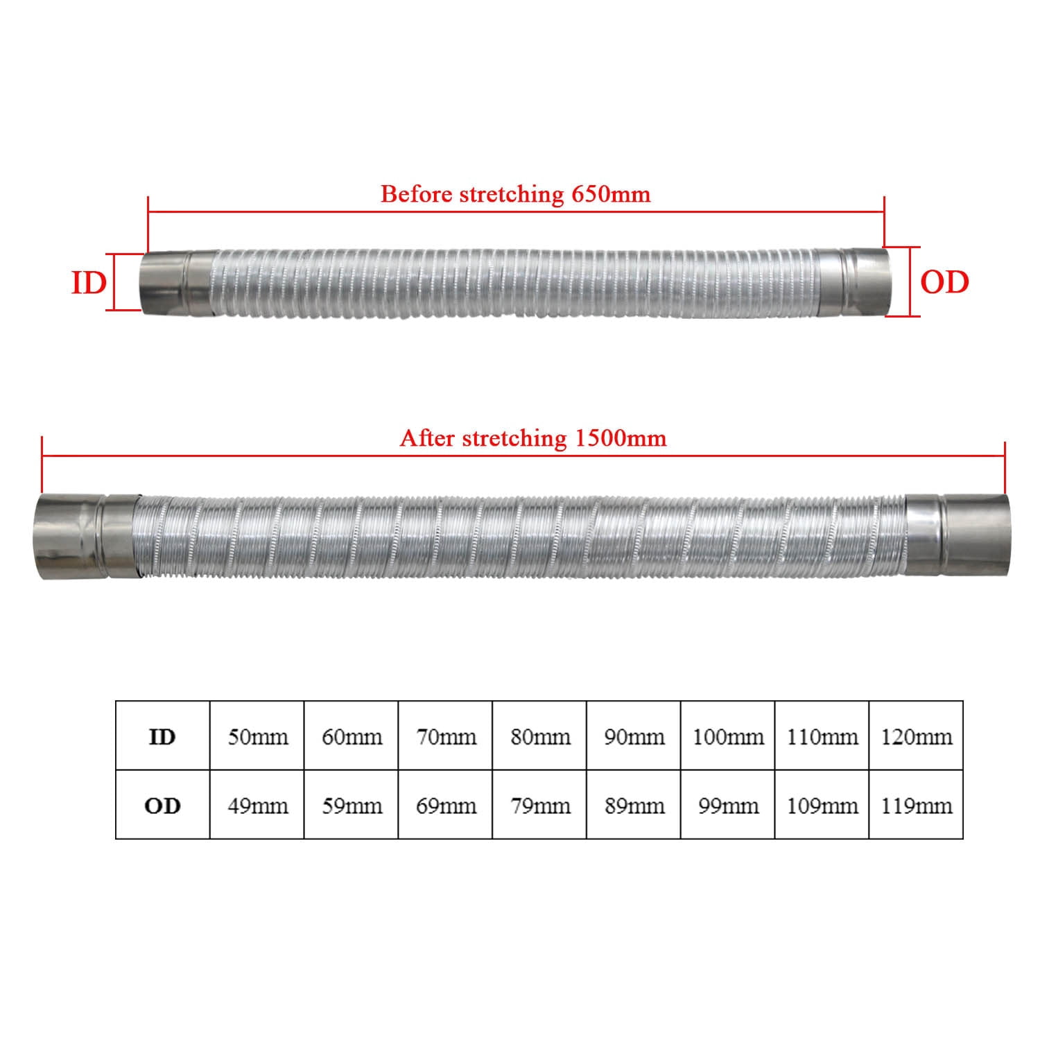 Fireproof gas water heater stainless steel 60-150mm aluminum strong universal exhaust Car intake pipe extension tube length