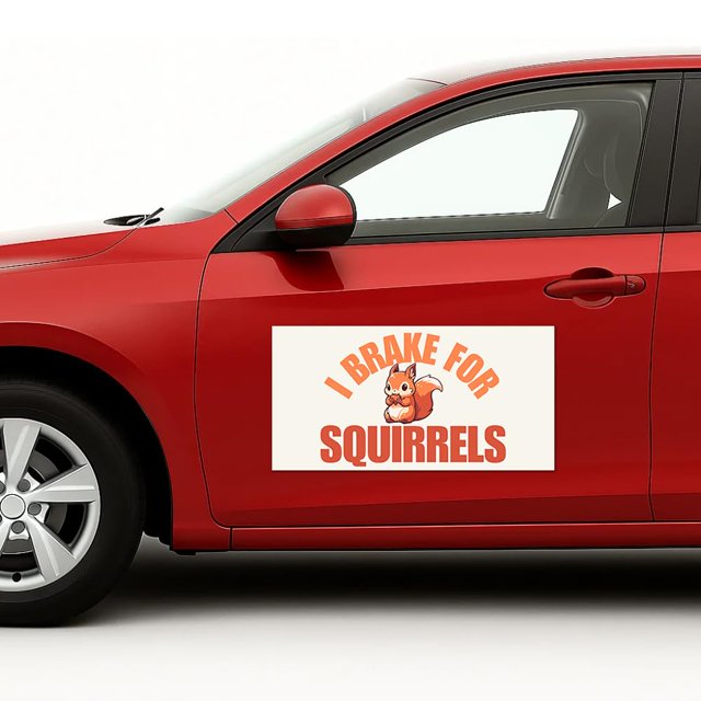 I Brake for Squirrels Car Magnet Sign by DC | Flexible Car Magnetic Sheets with Adhesive Backing | 12"x24" Bumper Magnet Sticker for Vehicles, Trucks & Business Advertising Signs | 2 PC | Made in USA