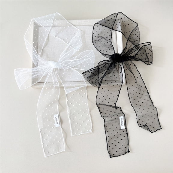 Fewfanhot Swiss Dot Sheer Mesh Scarf Thin Long Ribbon Neck Scarf Decorative Hair Wrap Fashion Accessory