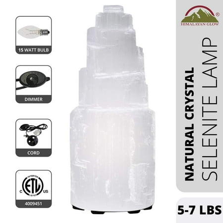 Himalayan Glow Natural Selenite Lamp (2-4 lbs), Amazing Selenite Crystal Lamp Hand Carved with Dimmer Switch Pink
