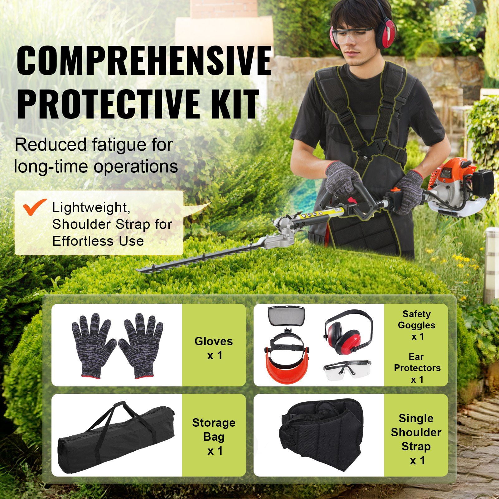 15.7 Inch 26CC 2 Cycle Gas Pole Hedge Trimmer with Dual Sided Dual Action Blade 270 Degree Adjustable Head for Shrubs and Bushes