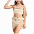 thumbnail image 3 of kpoplk Girls Swimsuits 3 Piece Bathing Suit Leopard Printed Bikini Set with Cover Up Skirt Summer Beach Swimwear 6-15 Years(Beige,9-10 Y), 3 of 9