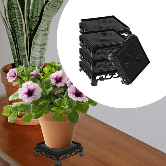 WEAVILUX Flower Pot Riser Plastic Black 5pcs Square Vase Display Stand