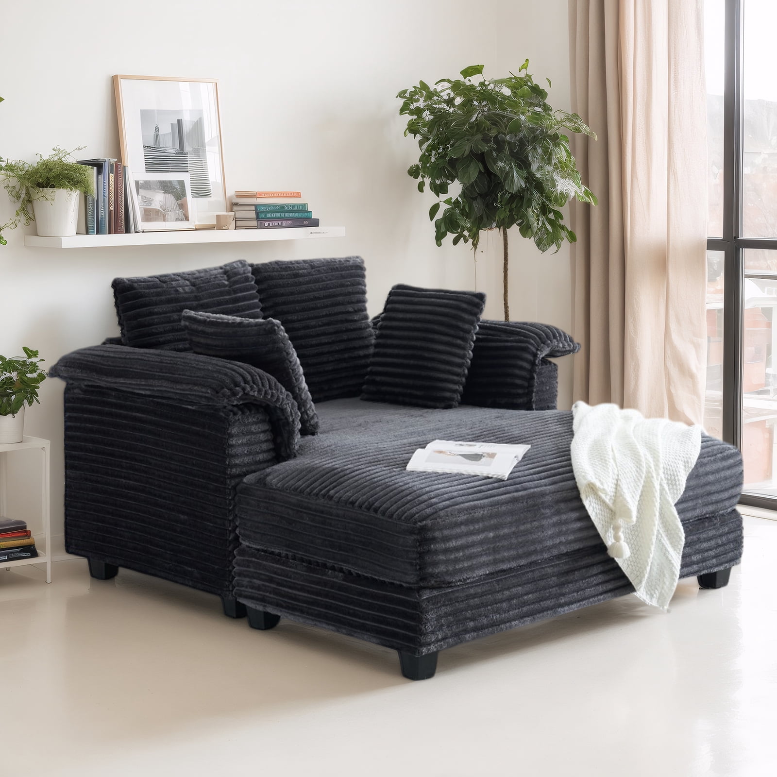 Ktaxon Corduroy Sofa Bed, Upholstered Comfy Sleeper with Pillow Arms, Lounge Chair with Lumbar Support Pillows, Ideal for Small Spaces Dark Gray