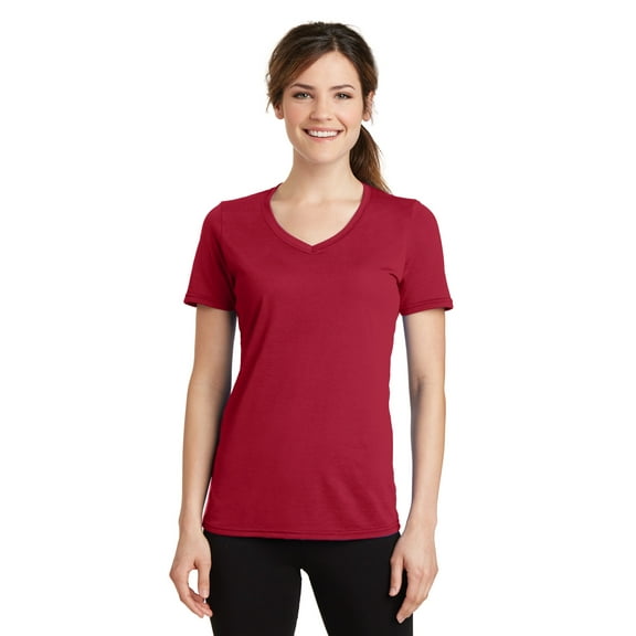 Port & Company Blended Performance V-Neck Tee (LPC381V) Red, L