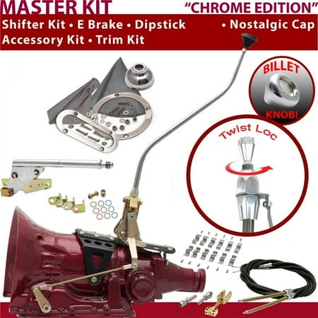 American Shifter AOD Shifter Kit Chrome 23 in. Swan E Brake Cable Clamp Trim Kit Dipstick for F5BB8