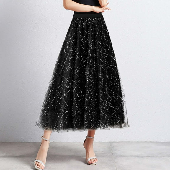 Women Mid Length Sequin Skirt Dance Party A Line High Waisted Skirt Holiday Party Pleated Half Skirts Girls Poodle Skirt Raffia Table Skirt Cute Skirts for Teens under Skirt Fluff Skirt Can Can Skirt