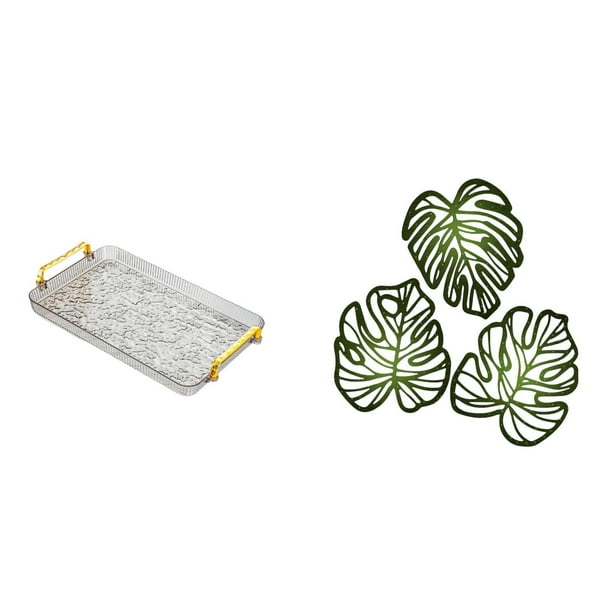 Bandeja para servir,Bandeja rectangular para servir en la cocina con asa,Bandeja de almacenamiento Plato para servir Tocador de baño,Placa de pared con hojas de palma,Decoración de pared de