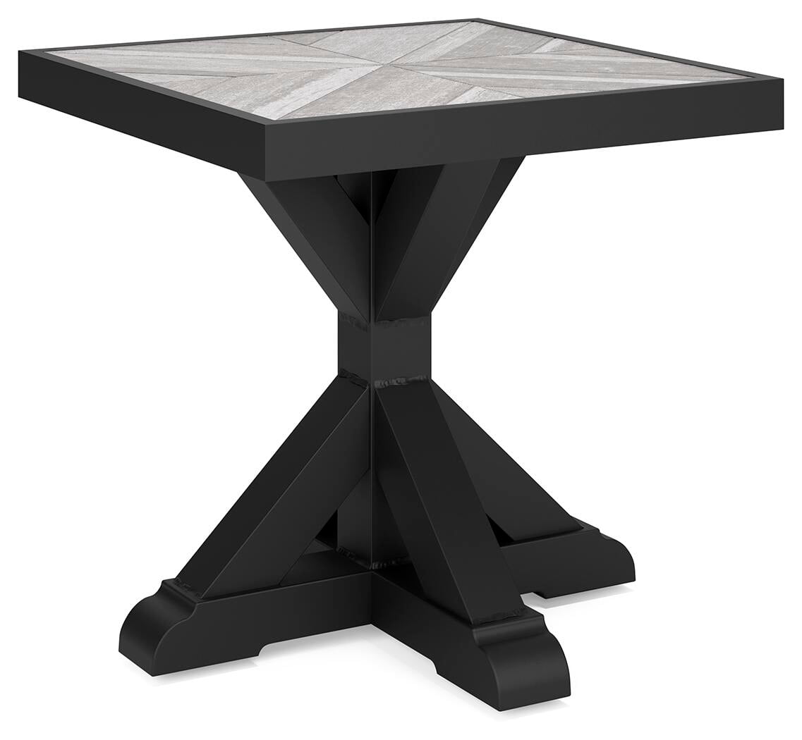 Signature Design by Ashley Beachcroft Farmhouse Outdoor End Table, Black/Light Gray