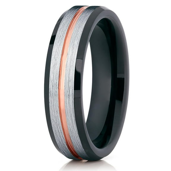 Tungsten Wedding Band Silver Tungsten Ring 6mm Tungsten Black Tungsten Rose Gold Groove Comfort Fit Men & Women