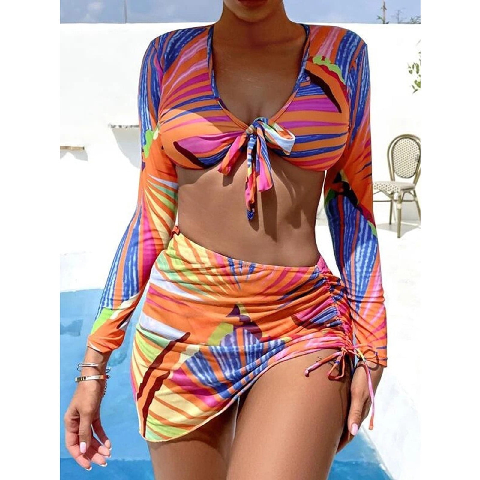 gift for Her Swimsuits for Women Sexy Women Bikini Print Splicing Three piece Swimwear Swimsuit Beachwear Set