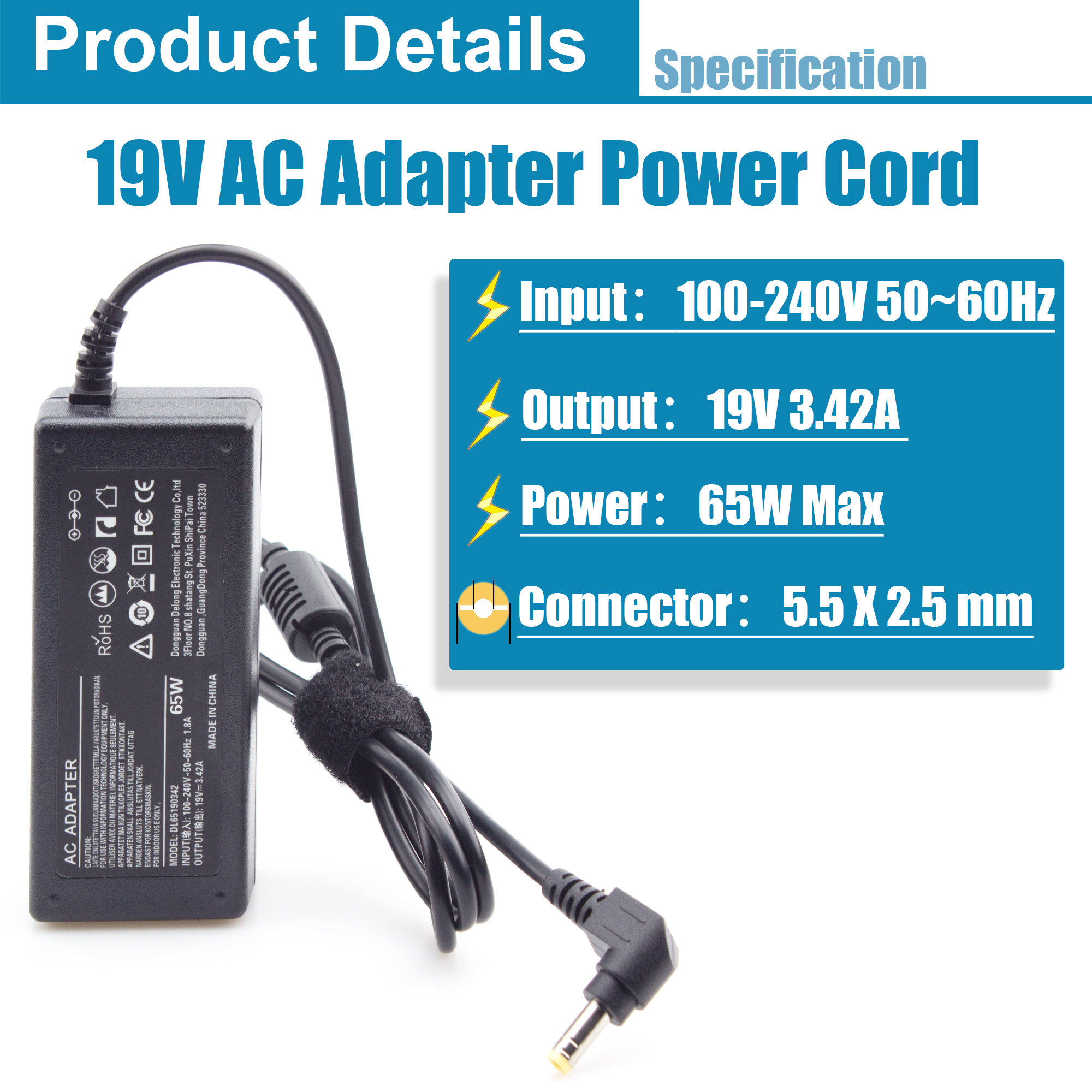 19V Power Cord for HP Pavilion 22bw 22cwa 23bw 23cw 23er 23es 23xw 25er 25es 27bw 27es 27er 27xi 27xw IPS LED Backlit Monitor20 21.5 23 23.8 25 27 Inches