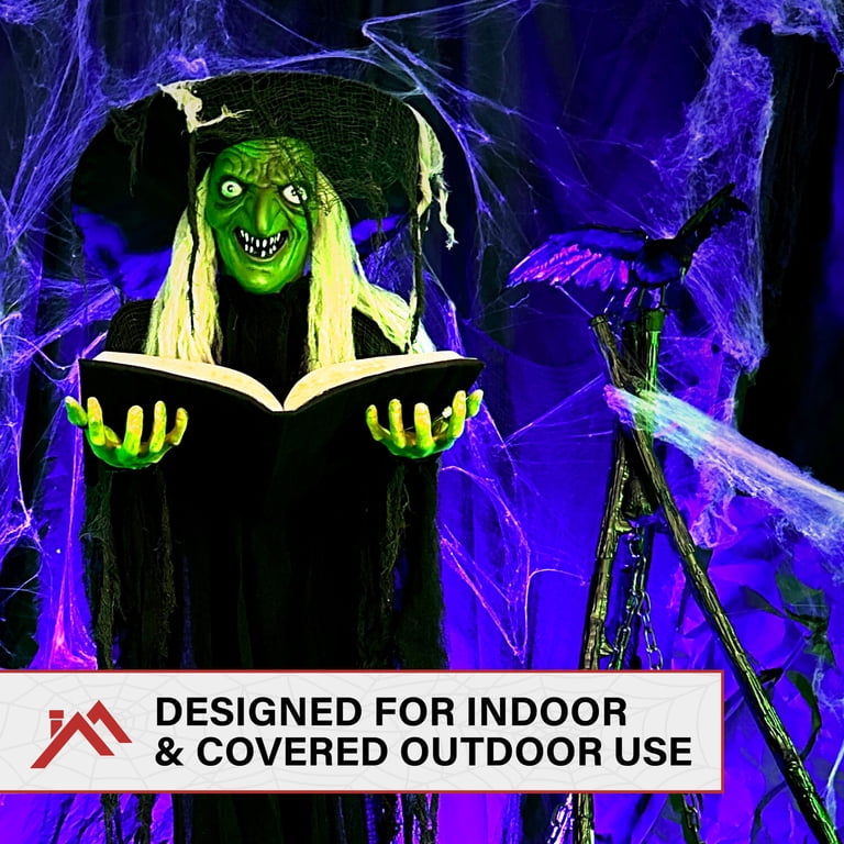 Haunted Hill Farm 5.5 ft Poseable Witch with Spell Book, Lights