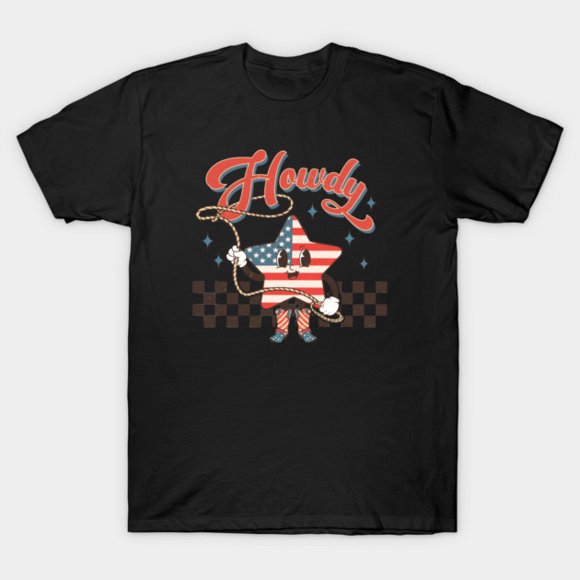 Howdy Western Cowboy Culture Retro Summer Vacation Style Art Unisex T-Shirt, up to size 3XL.