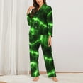 thumbnail image 3 of Kll Green Lightning Print Women'S Long Sleeve Pajamas With Pants Sleepwear Loungewear 2 Set-Xx-Large, 3 of 9