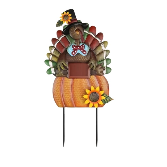 Metal Turkey Pumpkin Yard Stake, 2 Pack, Thanksgiving Harvest Halloween Outdoor Garden Lawn Decor