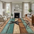 thumbnail image 2 of Teal Brown Texas Star 5x8 Area Rugs, Retro Country Star Farmhouse Wooden Non-Skid Rubber Backing Large Rectangle Rugs - Living Room Bedroom Home Office, Indoor Floor Mat Carpets Washable Rug, 2 of 9