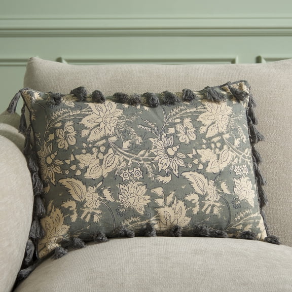 Safavieh Azzura 14" x 20" Glam Cotton Decorative Pillows, Blue/Gray