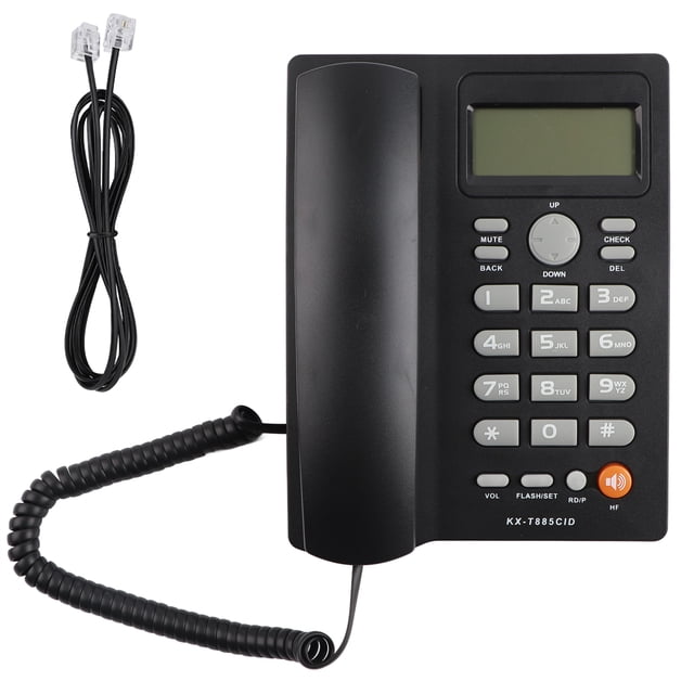 Teléfono con identificador de llamadas, manos libres, teléfono fijo para casa, oficina, hotel, inglés (negro)