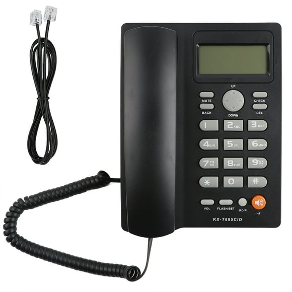 Teléfono con identificador de llamadas, manos libres, teléfono fijo para casa, oficina, hotel, inglés (negro)