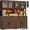 Retro Brown, variant on iSunirm 71'' Kitchen Pantry Storage Cabinet Set of 2, 63'' Width, Kitchen Hutch with Charging Station, LED lights, 4 Drawers & 12 Hooks, Food Cupboard for Kitchen/Dining, Black & Walnut