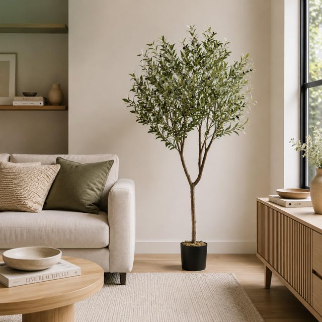 Blackbox Árbol de Olivo Artificial 130 CM Premium con Aceitunas Decorativas, Tronco de Apariencia Natural, Decoración para Sala, Oficina y Hogar