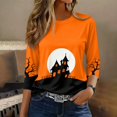 thumbnail image 6 of Womens Shirts Halloween Funny 3/4 Sleeve Pullover Horror Castle Printed Tops Spooky Crew Neck T Shirts Holiday Three Quarter Length Blouses, S, 6 of 7