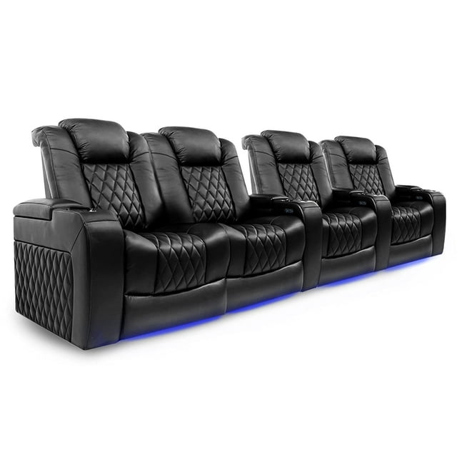 VALENCIA THEATER SEATING Tuscany Home Theater Seating with LED Cup-Holders and Ambient Base Lighting, Black