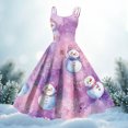 thumbnail image 4 of Women's Christmas Print Casual Fashion Round Neck Mid-Length Dress with Vintage Style for Holiday Parties and Casual Outings,Purple Pink,L, 4 of 4