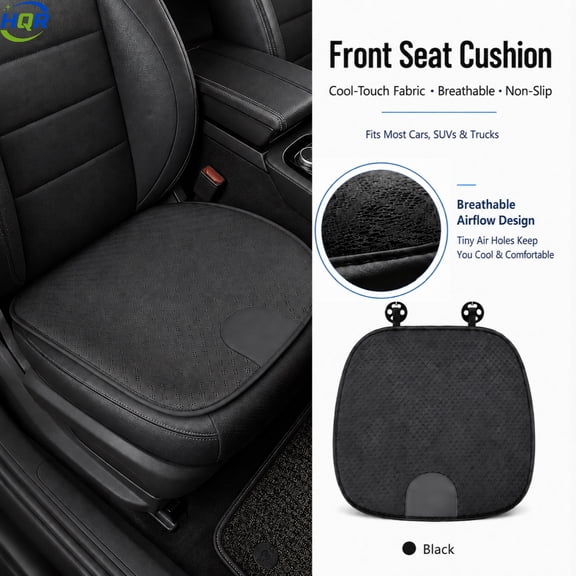Ice Silk Car Seat Cushion,Breathable,Sweat Absorbing,Non Slip Ventilated Design,All Season Use,Lightweight,Universal Fit,Moisture Wicking,Black
