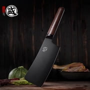 MITSUMOTO SAKARI 7 inch Japanese Nakiri Chef Knife, Professional Black Titanium Coated Vegetable Kitchen Knife, German Premium Alloy Steel Cooking Chefs Knives (Walnut Handle)