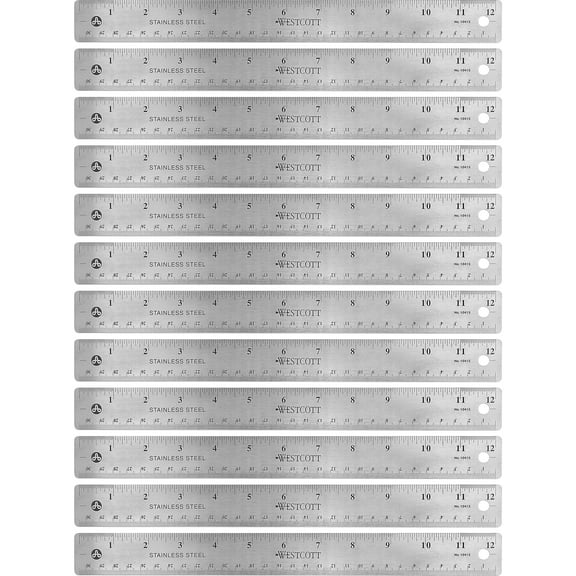 Westcott, ACM10415BX, Stainless Steel Rulers, 12 / Box, Stainless Steel