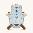 thumbnail image 2 of Karma and Luck Hamsa Wall Blessing Light Blue Ceramic Wall Decor Evil Eye Moon Heart Symbol Home Accent Gift, 2 of 6