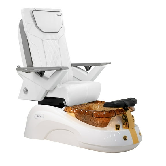 Siena FX Shiatsulogic Pedicure Chair White Gold Stylish Pedicure Tub w/ Discharge Pump & Pipe-Less Magnetic Jet Pedicure Spa, White Cover Set
