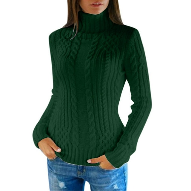 Chandails pour Femmes Tendance Ajusté Couleur Unie Chandail Col Roulé Manches Longues Tricot Mode Automne