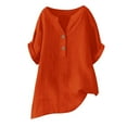 thumbnail image 3 of Daznico Women's Linen Blend Henley Tunic, Oversized Short Sleeve Casual Top for Summer,4XL, 3 of 3