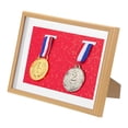 thumbnail image 1 of Uxcell Medal Display Case, 2 Medal Display Frame Medal Shadow Box Sports Medal Display Picture Frame Red Base Poplar, 1 of 7
