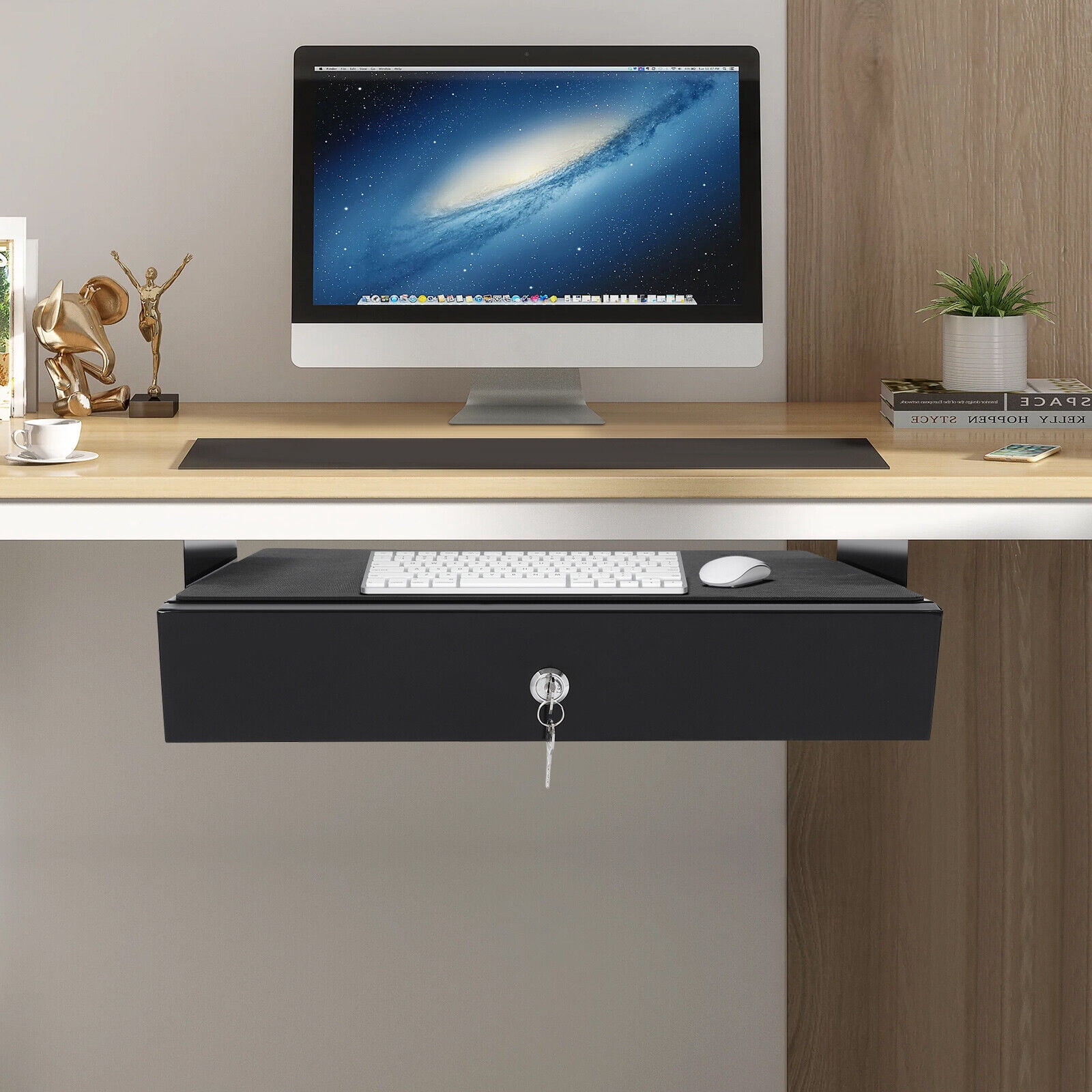 18in Under Desk Mounted Sliding Pull-out Drawer with Shell for Office Desk Pull-out Drawer