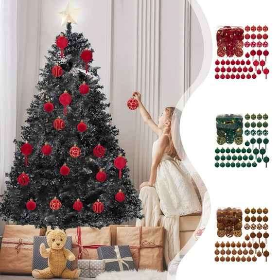 Leodye 42Pack Flocked Velvet Christmas Tree Ball Ornaments Set, Decorative Hanging Baubles, Shatterproof Plastic Decorations for Xmas Tree, Wreath, Garland