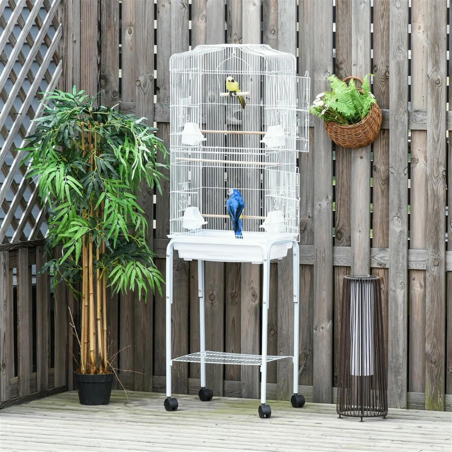 Kadyn 61" Height Metal Indoor Bird Cage Aviary Parakeet House with Detachable Rolling Stand for Parrots Conures Lovebird Cockatiel Parakeets, White